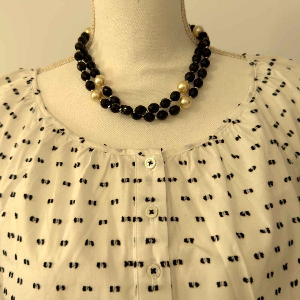 Talbots XL White with Black Dots Blouse